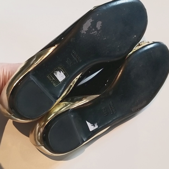Gucci Horsebit Patent Black Gold Ballet Flats 35.5 - Picture 7 of 8
